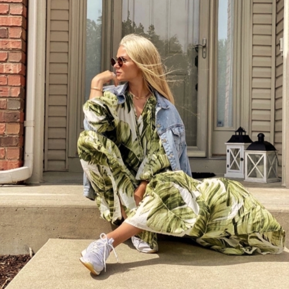 H&M Green Leaf Print Maxi Dress